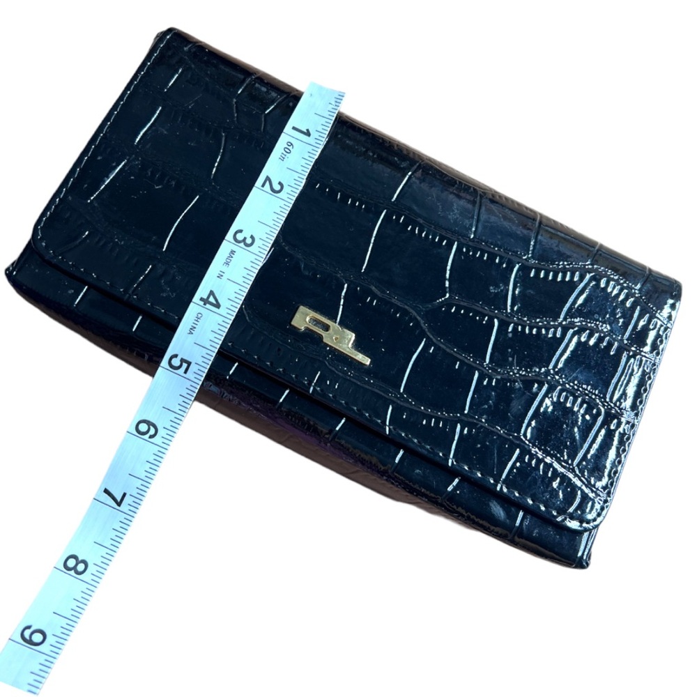 RALPH LAUREN Notorious Clutch Bag Black Patent Croco Clutch Bag Mirror Inside - Picture 6 of 9